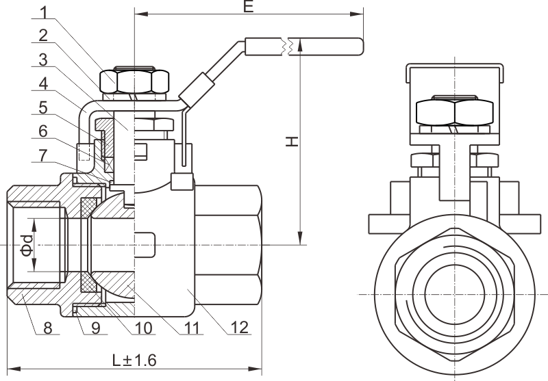 C223 2 chip threaded ball valve